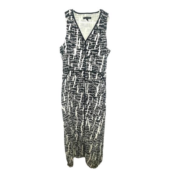NEW! Banana Republic 12 Graphic Print Maxi Dress Sleevele Cutout Black White - Picture 4 of 8